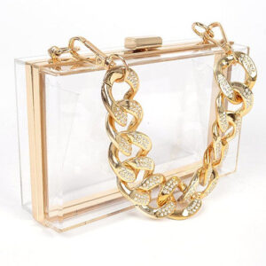 Crystal Chunky Chain Clear Box Clutch