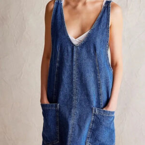 Denim scoop neck overall dress